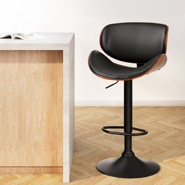 Artiss Bar Stools Kitchen Leather Barstools Swivel Gas Lift Vintage Chairs Black - RnR Galore