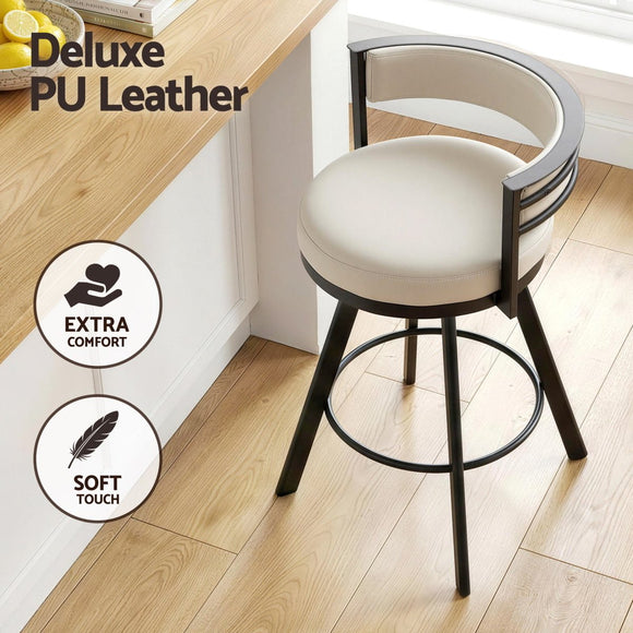 Artiss Bar Stools Set of 4 Swivel Kitchen Chair Metal Counter Beige Leather - RnR Galore