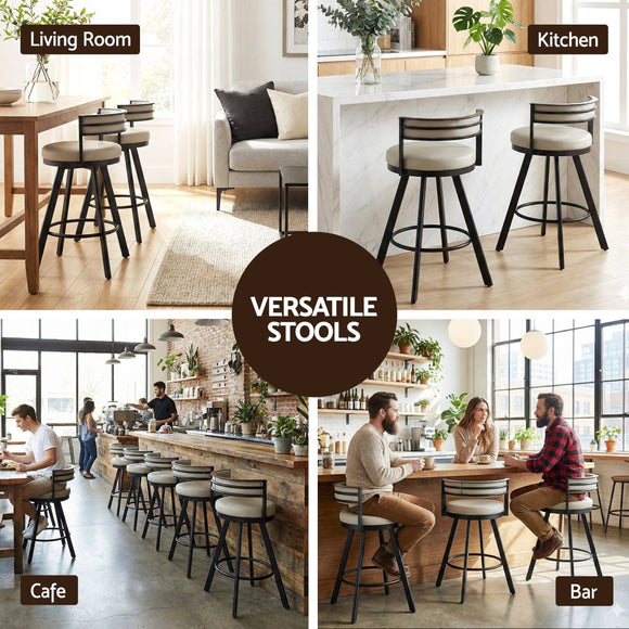 Artiss Bar Stools Set of 4 Swivel Kitchen Chair Metal Counter Beige Leather - RnR Galore