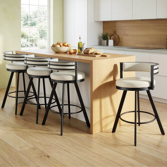 Artiss Bar Stools Set of 4 Swivel Kitchen Chair Metal Counter Beige Leather - RnR Galore