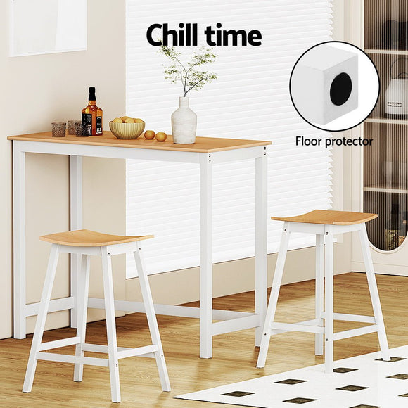 Artiss Bar Table and Stools Set Dining Desk Solid Wood Kitchen Chairs Cafe Pub - RnR Galore
