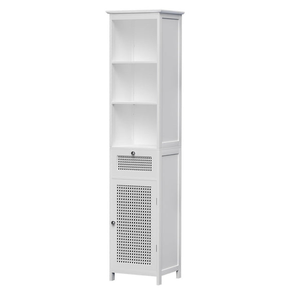 Artiss Bathroom Cabinet Storage 161cm White Rattan Tallboy Toilet Cupboard - RnR Galore