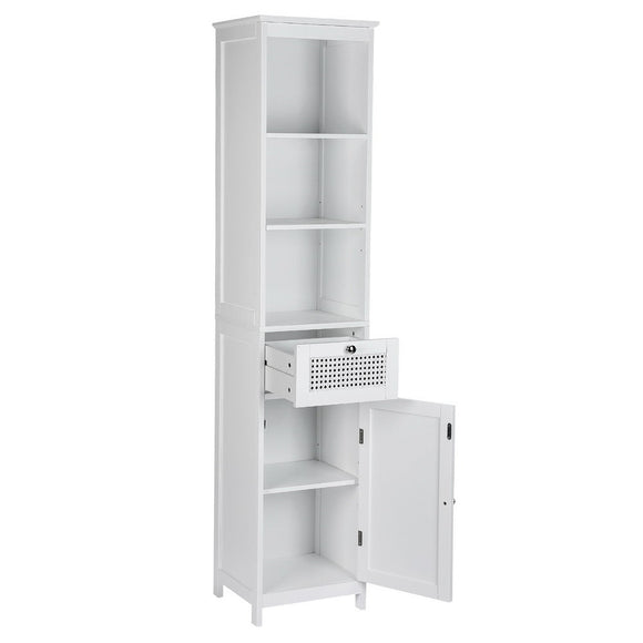 Artiss Bathroom Cabinet Storage 161cm White Rattan Tallboy Toilet Cupboard - RnR Galore