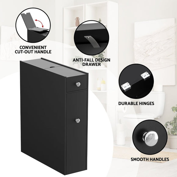 Artiss Bathroom Storage Cabinet Toilet Slim Tissue Box Caddy Holder Side Wooden Black - RnR Galore