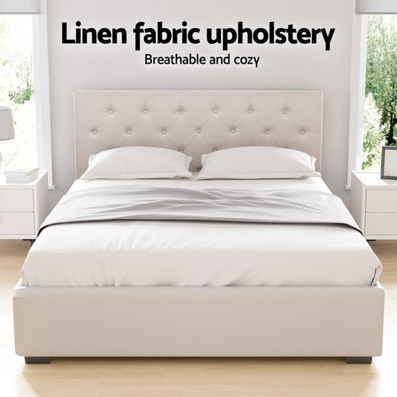 Artiss Bed Frame Double Size Gas Lift Beige VILA - RnR Galore