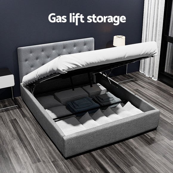 Artiss Bed Frame Double Size Gas Lift Grey VILA - RnR Galore