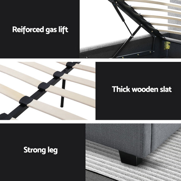 Artiss Bed Frame Double Size Gas Lift Grey VILA - RnR Galore