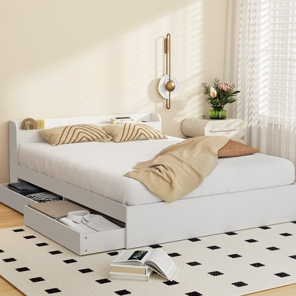 Artiss Bed Frame Double Size Mattress Base wtih Charging Ports 2 Storage Drawers - RnR Galore