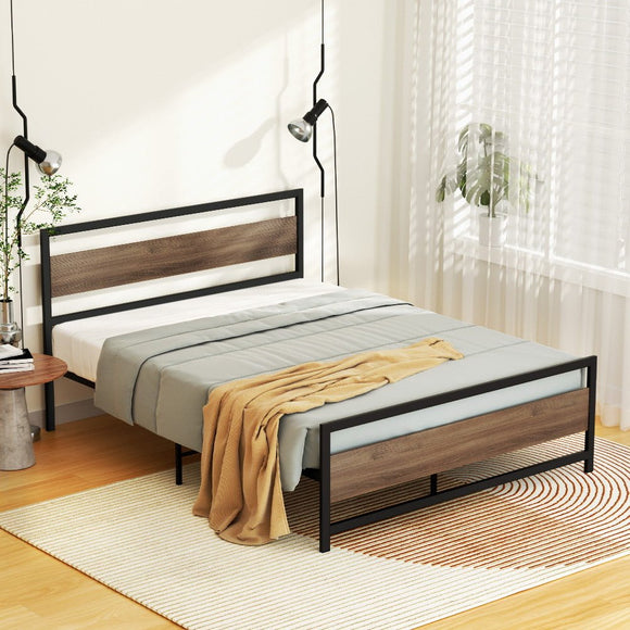 Artiss Bed Frame Double Size Metal Base Mattress Platform Foundation Black DREW - RnR Galore