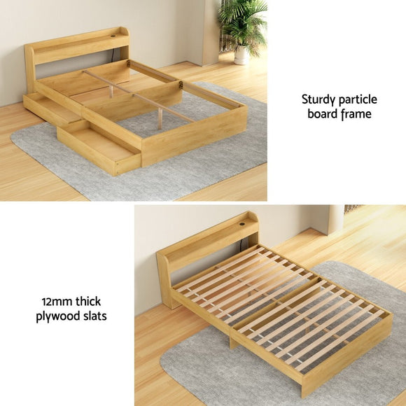 Artiss Bed Frame Double Size with Charging Ports and 2 Drawers AURA - RnR Galore