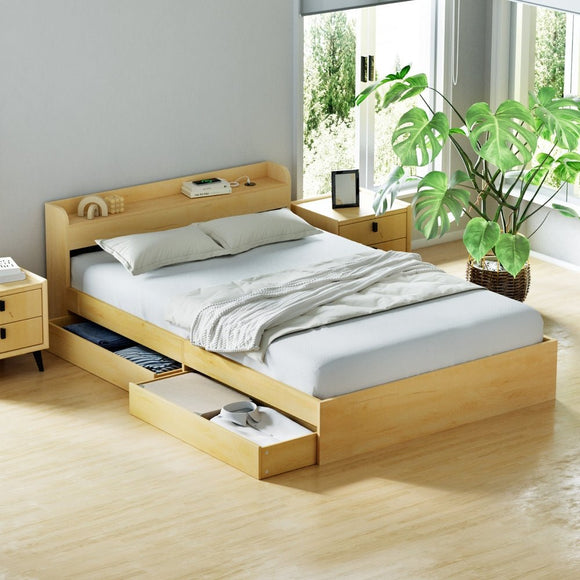 Artiss Bed Frame Double Size with Charging Ports and 2 Drawers AURA - RnR Galore