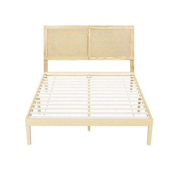 Artiss Bed Frame Double Size with Rattan Headboard Wooden Bed Base BRUNO - RnR Galore