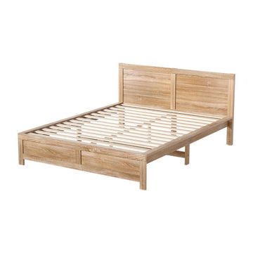 Artiss Bed Frame Double Size Wooden Acacia Wood OATMEAL - RnR Galore