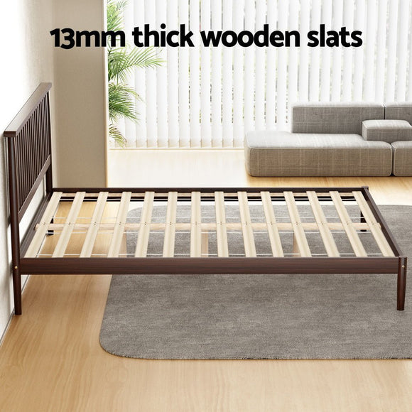 Artiss Bed Frame Double Size Wooden Base Mattress Platform Timber Walnut VISE - RnR Galore
