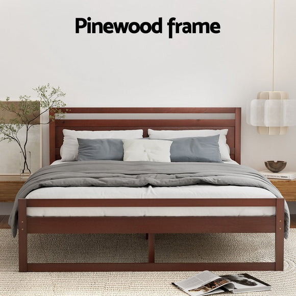 Artiss Bed Frame Double Size Wooden Walnut WITTON - RnR Galore