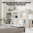 Artiss Bed Frame Double Size Wooden with 3 Shelves Bed Head White - RnR Galore