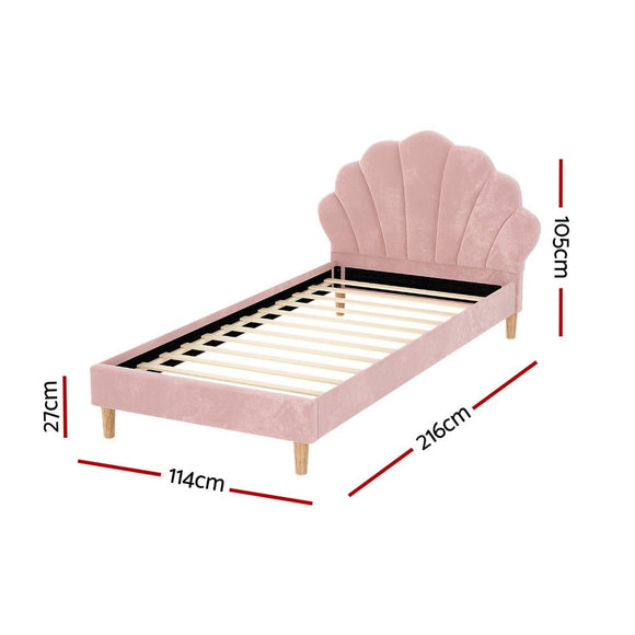 Artiss Bed Frame King Single Size Scallop - Shape Bedhead Beds Base Pink Velvet Fabric - RnR Galore