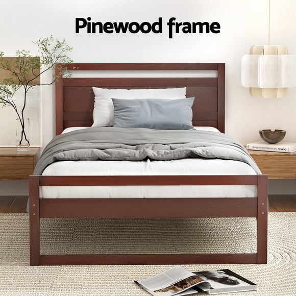 Artiss Bed Frame King Single Size Wooden Walnut WITTON - RnR Galore