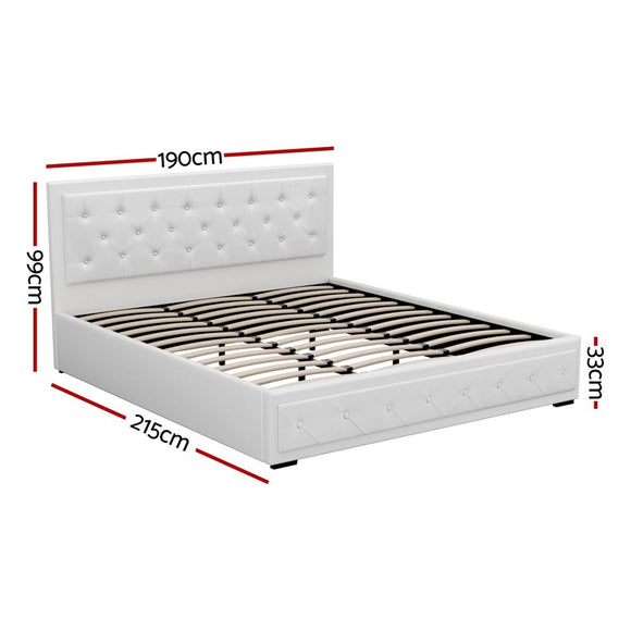 Artiss Bed Frame King Size Gas Lift White TIYO - RnR Galore