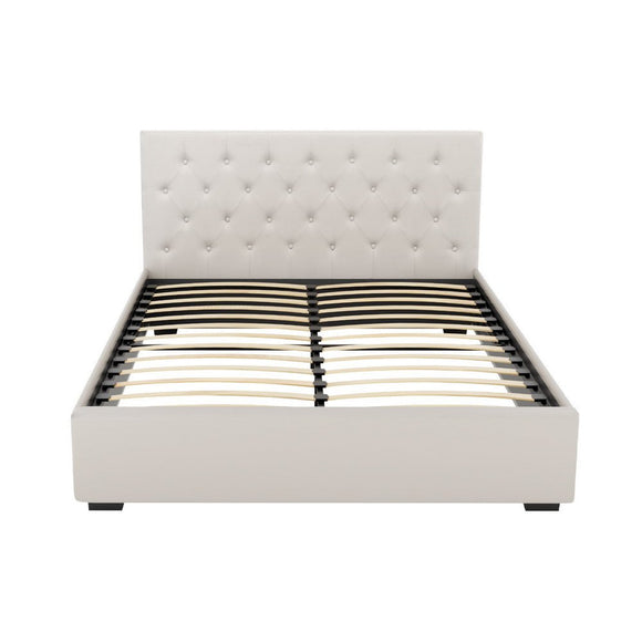 Artiss Bed Frame Queen Size Gas Lift Beige VILA - RnR Galore