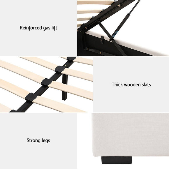 Artiss Bed Frame Queen Size Gas Lift Beige VILA - RnR Galore