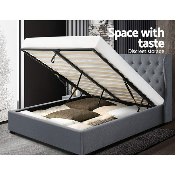 Artiss Bed Frame Queen Size Gas Lift Grey ISSA - RnR Galore
