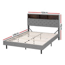 Artiss Bed Frame Queen Size LED Mattress Base Platform with Storage Shelf Hidden Storage Box Grey - RnR Galore