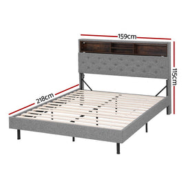 Artiss Bed Frame Queen Size LED Mattress Base Platform with Storage Shelf Hidden Storage Box Grey - RnR Galore