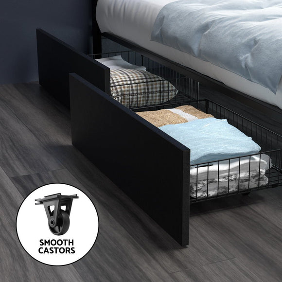 Artiss Bed Frame Queen Size LED with 4 Drawers Black DUNN - RnR Galore
