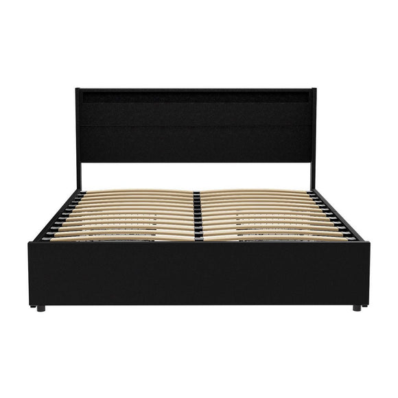 Artiss Bed Frame Queen Size LED with 4 Drawers Black DUNN - RnR Galore