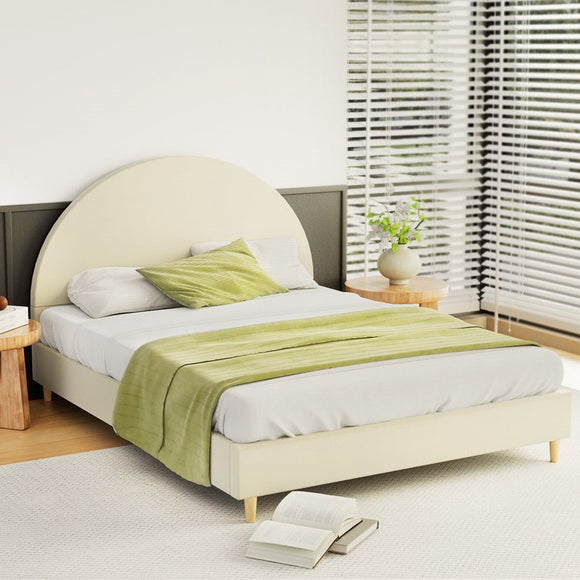 Artiss Bed Frame Queen Size Velvet Cream ELLA - RnR Galore