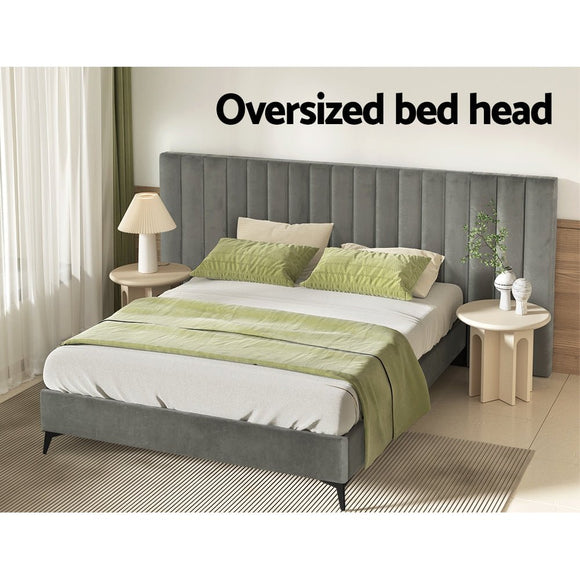 Artiss Bed Frame Queen Size Velvet Grey LOTT - RnR Galore