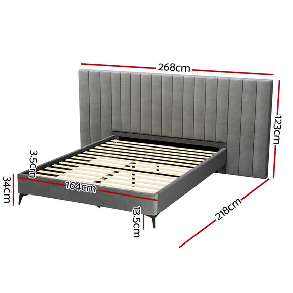 Artiss Bed Frame Queen Size Velvet Grey LOTT - RnR Galore