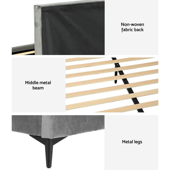 Artiss Bed Frame Queen Size Velvet Grey LOTT - RnR Galore