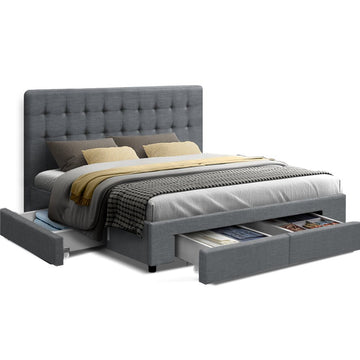 Artiss Bed Frame Queen Size with 4 Drawers Grey AVIO - RnR Galore