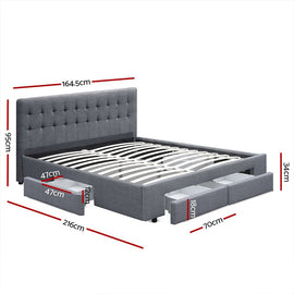 Artiss Bed Frame Queen Size with 4 Drawers Grey AVIO - RnR Galore