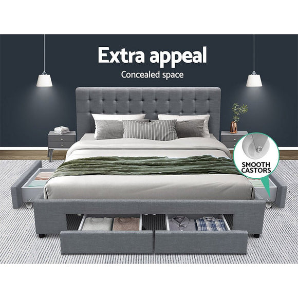 Artiss Bed Frame Queen Size with 4 Drawers Grey AVIO - RnR Galore