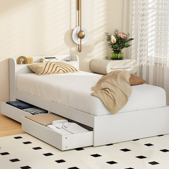 Artiss Bed Frame Single Size Mattress Base wtih Charging Ports 2 Storage Drawers - RnR Galore