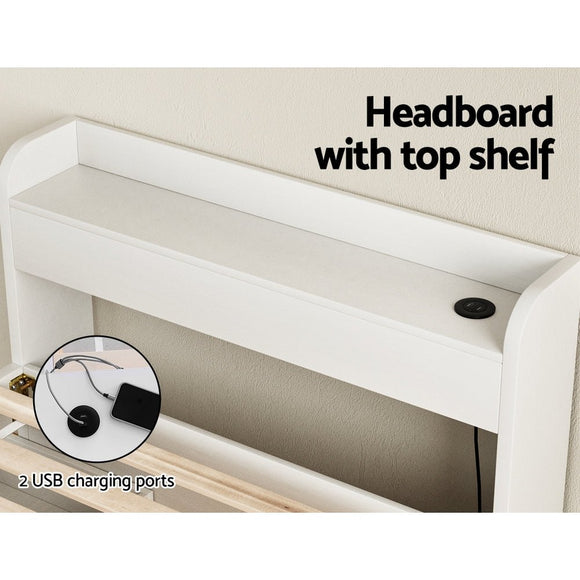 Artiss Bed Frame Single Size Mattress Base wtih Charging Ports 2 Storage Drawers - RnR Galore