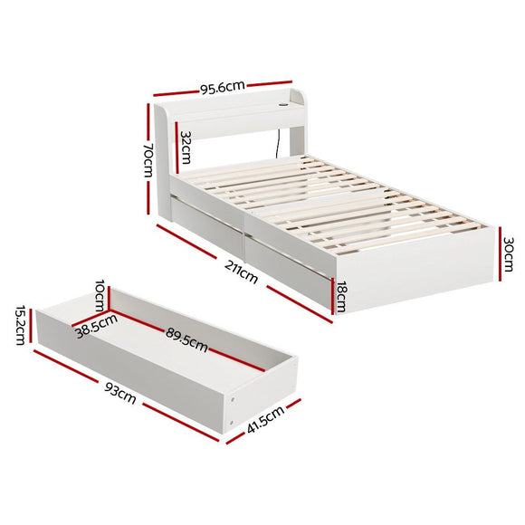 Artiss Bed Frame Single Size with Charging Ports and 2 Drawers AURA - RnR Galore