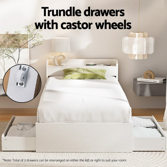 Artiss Bed Frame Single Size with Charging Ports and 2 Drawers AURA - RnR Galore