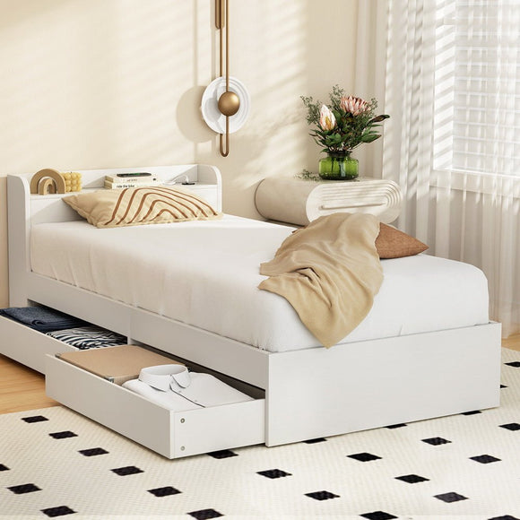 Artiss Bed Frame Single Size with Charging Ports and 2 Drawers AURA - RnR Galore