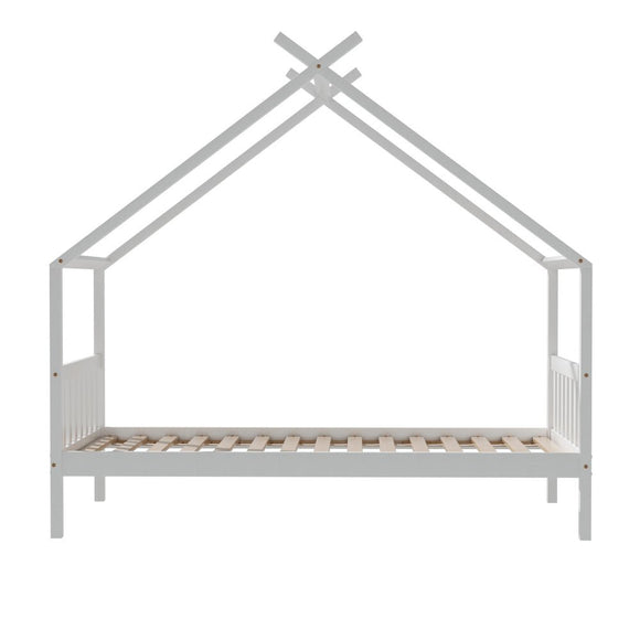 Artiss Bed Frame Wooden Base Kids Single Timber House Beds White - RnR Galore