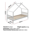 Artiss Bed Frame Wooden Base Kids Single Timber House Beds White - RnR Galore