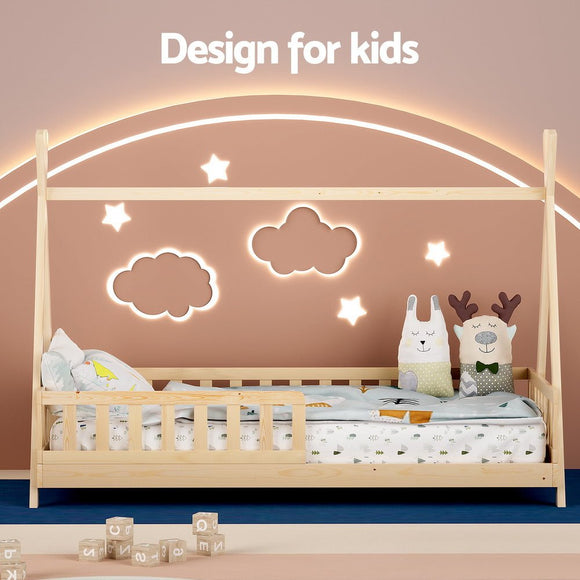 Artiss Bed Frame Wooden Kids House Frames Oak PUAH - RnR Galore