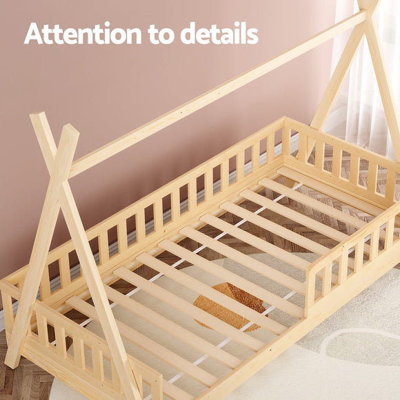 Artiss Bed Frame Wooden Kids House Frames Oak PUAH - RnR Galore