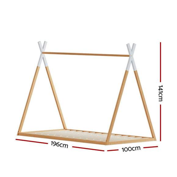 Artiss Bed Frame Wooden Kids House Single Frame Oak ENID - RnR Galore