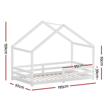 Artiss Bed Frame Wooden Kids Single House Frame White AMOS - RnR Galore