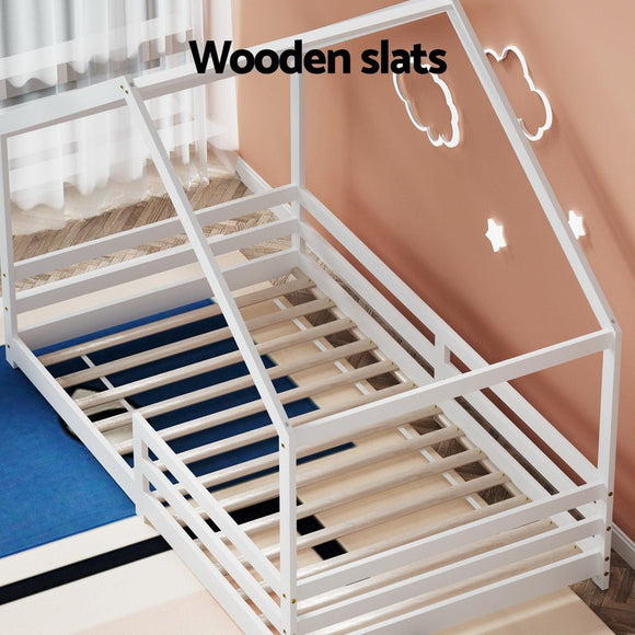 Artiss Bed Frame Wooden Kids Single House Frame White AMOS - RnR Galore