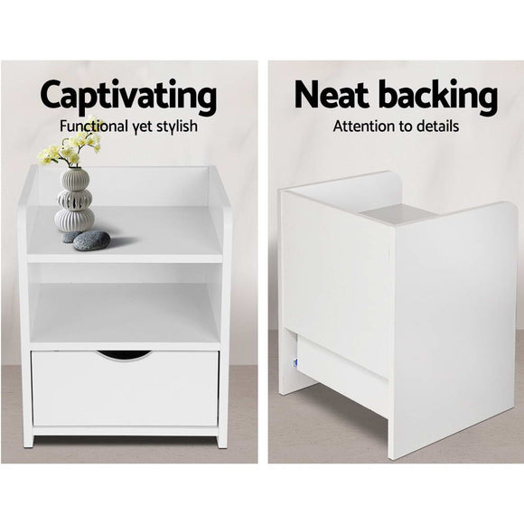 Artiss Bedside Table 1 Drawer with Shelf - FARA White - RnR Galore